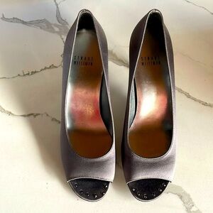 Stuart Weitzman gray satin heels